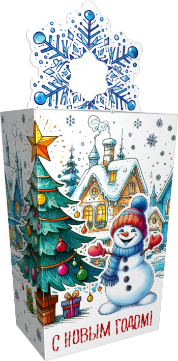 Коробка новогодняя подарочная снежинка Новогодний дворик, 93х61х140 (+67) мм — изображение 4